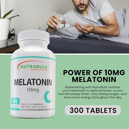 Melatonin 10 mg Tablets – Quick Release Natural Nighttime Sleep Aid for Adults. (300 Count)