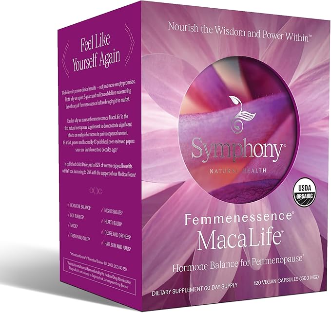 Femmenessence MacaLife – Clinically Proven for Perimenopause, Women’s Natural Hormone Balance Supplements, Relief of Hot Flashes, Night Sweats, Mood Swings, Dryness, 240 Maca Capsules, 120-Day Supply