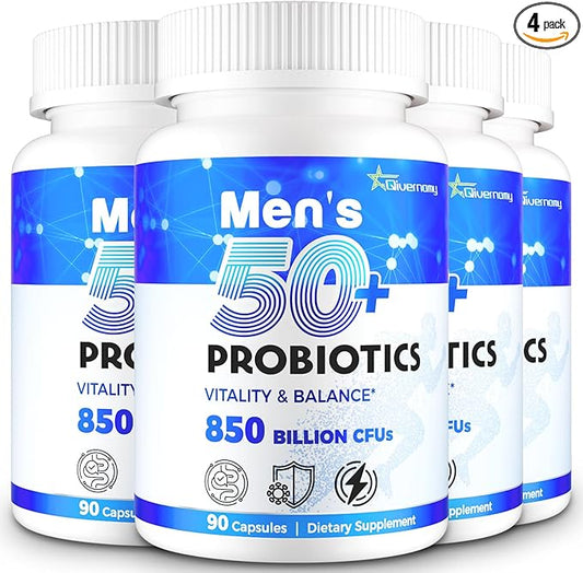 Probiotics for Men, Advanced 50+ Mens Probiotic, Comprehensive Gut & Energy Support with 850 Billion CFU, 1800mg Prebiotics Fiber – Tailored Wellness Mens probiotics for Gut Health Over 50, 360 Caps