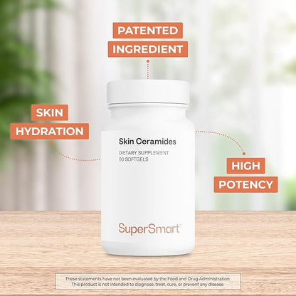 Supersmart - Skin Ceramides - with Zinc - Powerful Skin Hydration, Protection & Care Supplement | Non-GMO - 60 Softgels