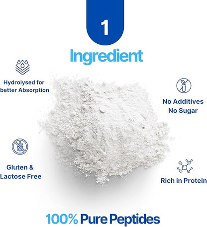 Hydrolyzed Collagen Peptides Powder, Grass Fed, High Protein, Unflavored, Gluten-Free, Paleo & Keto Friendly, 10g per Serving (1kg) Supports Skin, Hair, Nails, Joints, & Bones