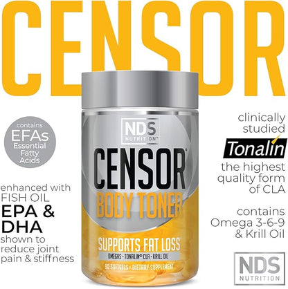 Censor NDS Nutrition Fat Loss-Body Toner with CLA (90 Softgels) & Siren Labs L-Carnitine Elite Burn Fat Loss Support Strawberry Blast 3000 mg (32 Servings)
