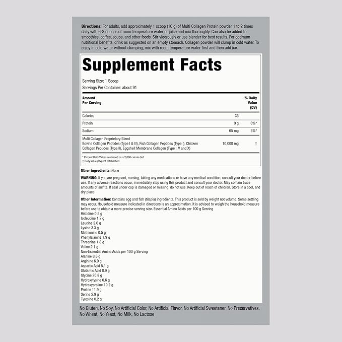 Piping Rock Multi Collagen Protein Powder | 32oz | Supplement for Women and Men | Types I, II, III, V, X | Unflavored | Non-GMO, Gluten Free