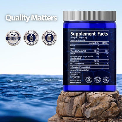 Marine Collagen Peptides Powder with Hyaluronic Acid, Coenzyme Q10, Vitamin C - Promote Firm Skin, Strong Nails&Hair, Healthy Joints - Hydrolyzed Collagen from Atlantic Cod - 10g per Serving