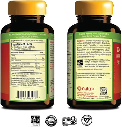 Nutrex Hawaii JointAstin - 12 mg, 120 Softgels - Joint Support Supplement with Glucosamine & BioAstin Hawaiian Astaxanthin - Farm-Direct Antioxidant Supplement Joint, Eye, Skin & Immune System Health*