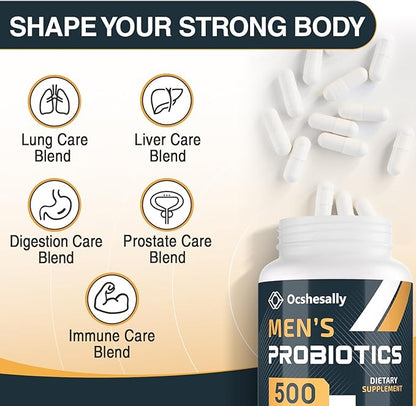 Probiotics for Men, 500 Billion CFUs & 12 Strains Mens probiotic, with Turmeric, Cranberry, Goji - Probiotics for Digestive Health, Gut, Immune & Bloating, Prostate & Urinary Tract Health, 60 Capsules