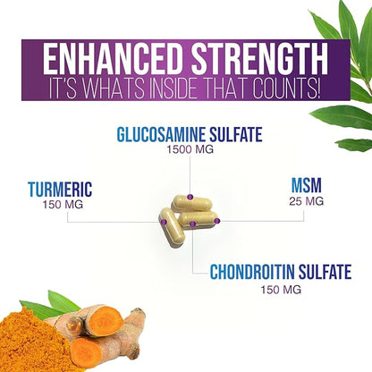 Glucosamine Chondroitin MSM Complex - 2100mg Joint Support Supplement with Turmeric & Boswellia - Quercetin for Joints, Bones, Knees & Mobility - Triple Strength Glucosamine Sulfate - 60 Capsules