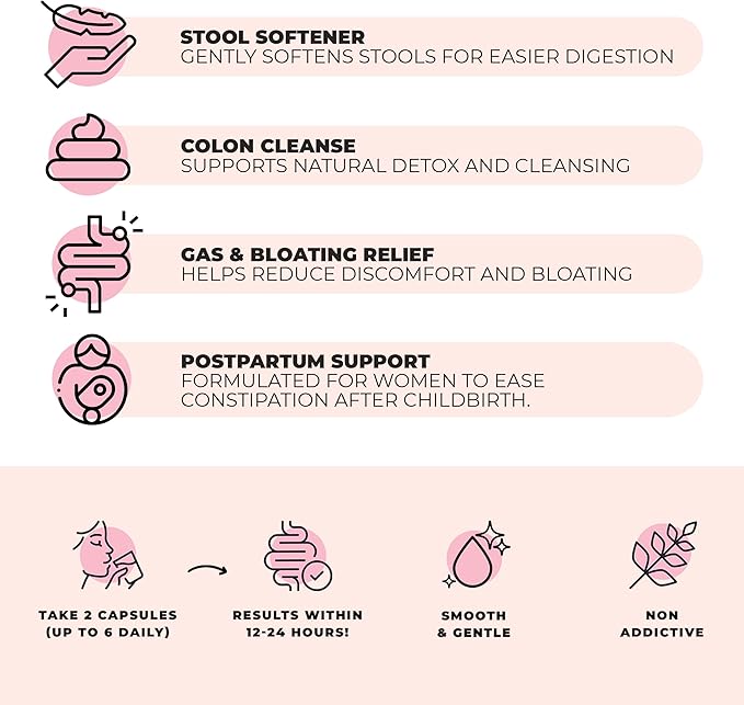 DigestLive Women's Constipation Relief Laxative for Postpartum, 30 Capsules,100% Herbal Stool Softener- Female Gentle Natural Colon Cleanse Detox, Bloating & Gas, Fast-Acting, Vegan, Gluten & GMO-Free