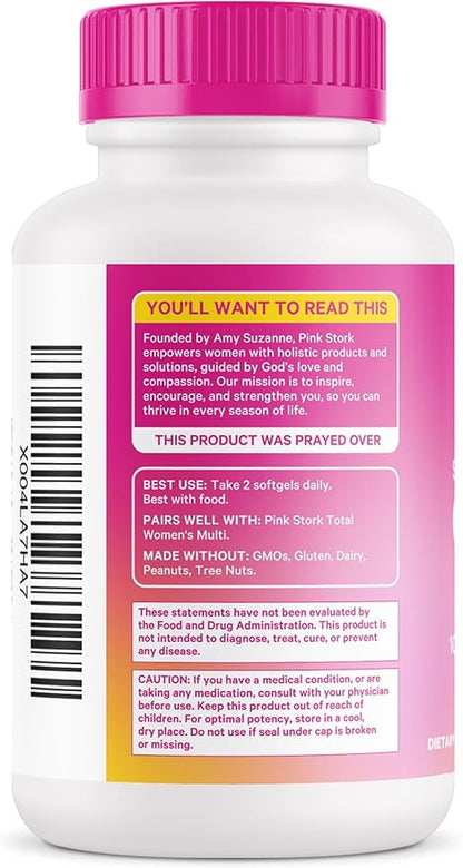 Pink Stork Omega 3 Fish Oil Supplements for Women with DHA and EPA - High Potency Burpless Omega-3 Supplement for Cognitive Health - 60 Softgels