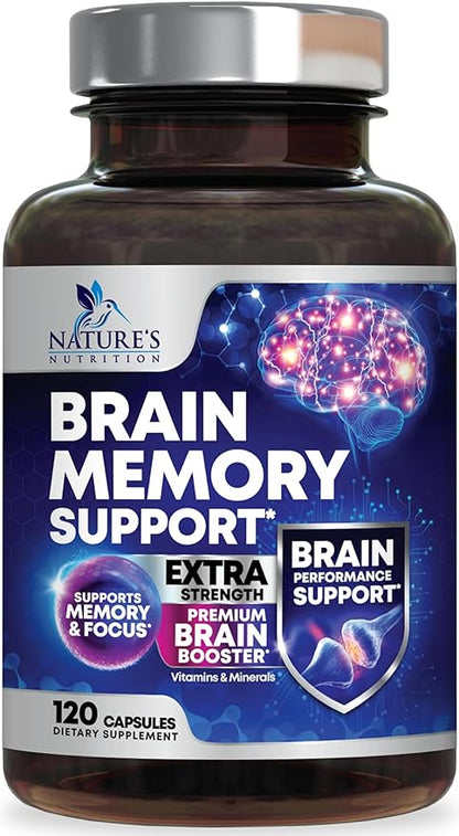 Brain Supplements for Memory and Focus - 40 Nootropics & Vitamins to Support Mental Alertness, Clarity & Concentration, Brain Health Cognitive Memory Pills, B6, B12, Phosphatidylserine - 120 Capsules