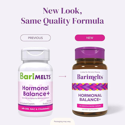 BariMelts Hormonal Balance+ for GLP-1 Users and Bariatric Patients - DIM, NAC & Chasteberry Supports Hormone Balance for Women - 60 Smooth-Coated Caplets (1-Month Supply)