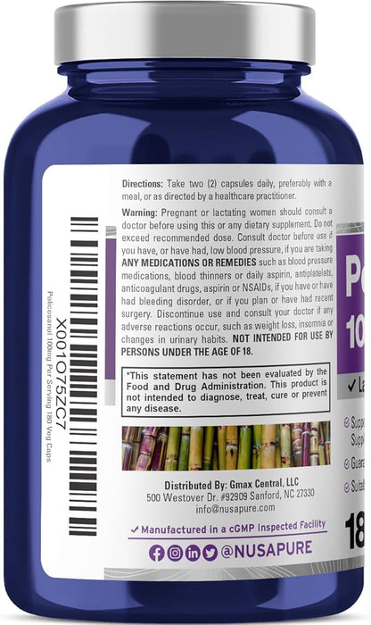 NusaPure Policosanol 100mg 180 Veggie Capsules (Vegan, Non-GMO)
