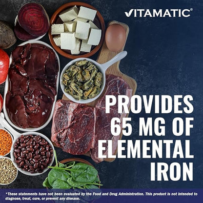 Vitamatic Ferrous Sulfate 325 mg with Vitamin C 100 mg (65 mg Elemental Iron) – High Potency Iron Supplement – No Artificial Colors – 250 Coated Tablets, Made in USA