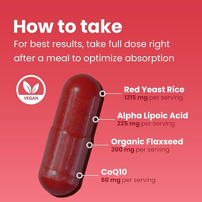 Sanar Naturals Red Yeast Rice, CoQ10 Supplement - Supports Healthy Heart Function, Energy, and Stamina - Non-GMO, Gluten Free, Vegan, 120 Capsules
