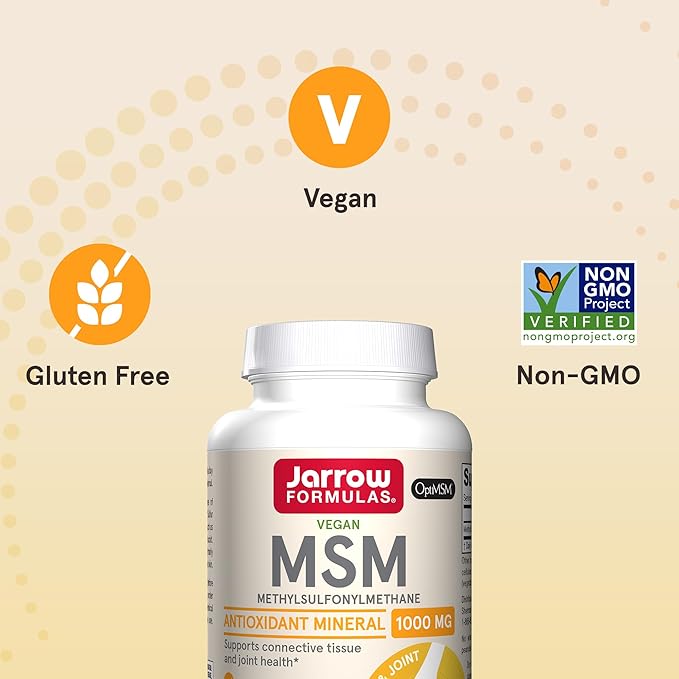 Jarrow Formulas® MSM Capsules, 1,000 mg, Methylsulfonylmethane, Joint Health Support, 200 Capsules, Up To 200 Servings