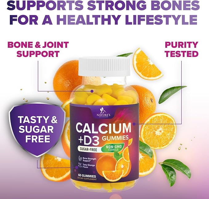 Chewable Calcium Supplements for Women & Men - Sugar Free Calcium with 400 IU Vitamin D3 Gummy for Bone, Teeth, & Immune Health Support - Non-GMO, Berry Flavored, Daily Vitamins Chews - 60 Gummies