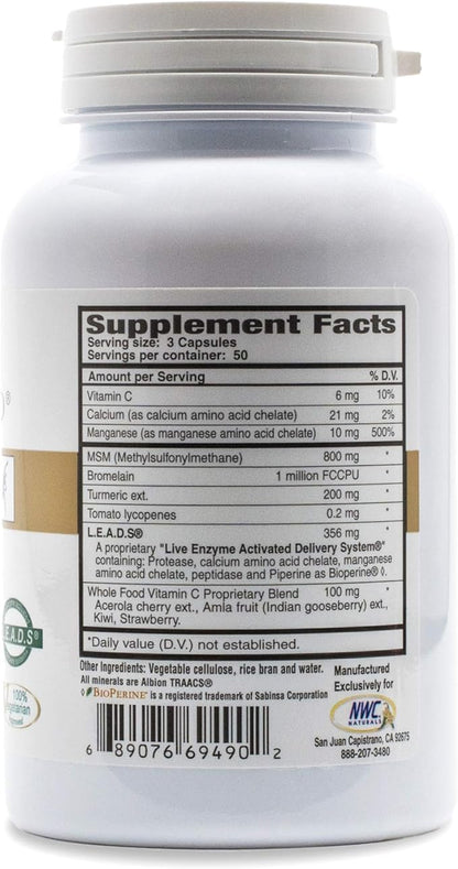 NWC Naturals MSM Gold – Systemic Enzyme Supplement with Turmeric, Tomato Lycopene & BioPerine for Nutrient Absorption – Joint & Muscle Support – 150 Antioxidant-Rich Vegetarian Capsules