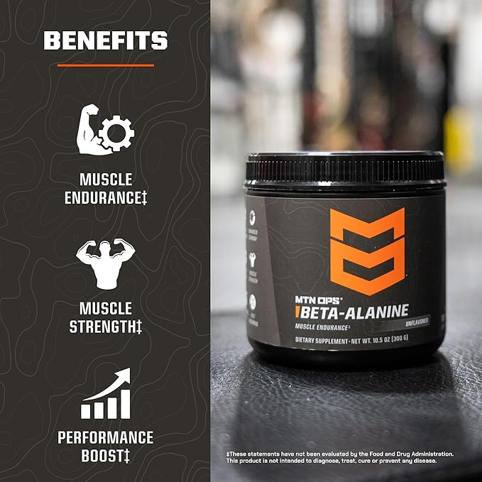 MTN OPS Beta Alanine Powder Pre Workout for Muscle Endurance & Strength, 3g of Beta Alanine per Serving, Unflavored 100 Servings