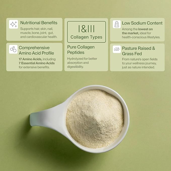 Collagen Peptides for Women & Men Grass-Fed Pasture-Raised Hydrolyzed Collagen Powder Type 1 & 3 for Skin, Hair, Nails and Joints, Non-GMO, Paleo & Keto, Unflavored,10 Fl oz. 30 Servings