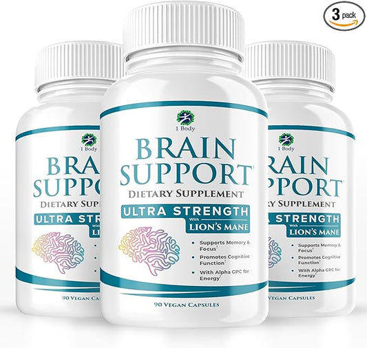 1 Body Brain Support Triple Pack, Alpha GPC and Lion's Mane Extract, 90 Capsules Each