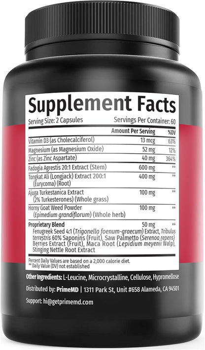 12-in-1 Fadogia Agrestis and Tongkat Ali for Men - Testosterone Supplement for Men with Turkesterone - Men's Health Supplement For Overall Well-being with 1342mg Per Serving (120 capsules) (Pack of 1)