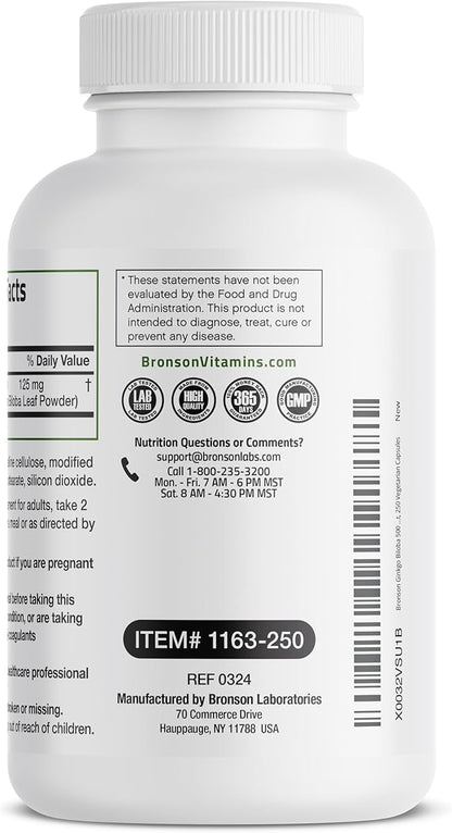 Bronson Ginkgo Biloba Extra Strength Supports Brain Function & Memory Support, 250 Vegetarian Capsules