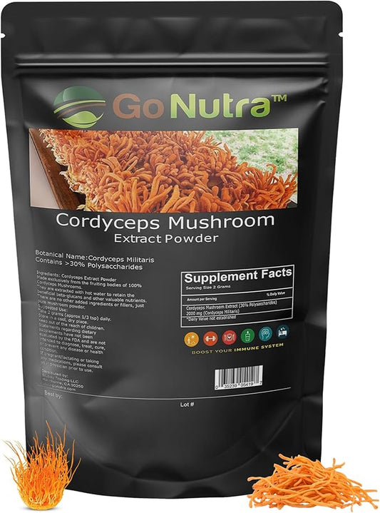 Go Nutra Cordyceps Mushroom Powder | Cordyceps Extract 30% Polysaccharides Non-GMO Pure Cordycep Powder 8 oz. (225 Grams)