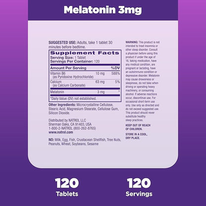Natrol Melatonin 3 mg, Dietary Supplement for Restful Sleep, Sleep Supplements for Adults, 120 Melatonin Tablets, 120 Day Supply