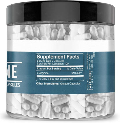 Earthborn Elements L-Arginine Pure & Undiluted, No Additives (200 Capsules)