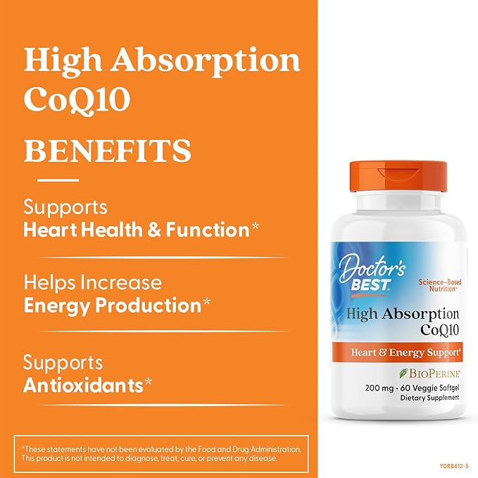 Doctor's Best High Absorption COQ10, Heart & Energy Support, USP Verified, Naturally Fermented CoQ10, Non-GMO Gluten Free, Soy Free, 60 Veggie Softgels
