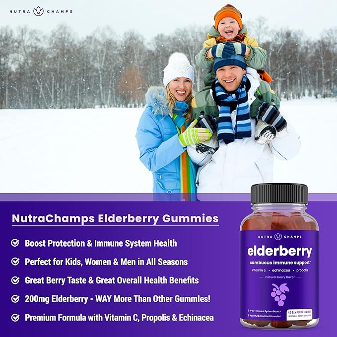 NutraChamps Biotin Gummies (2 Pack) and Elderberry Gummies (2 Pack) 4 Pack Bundle