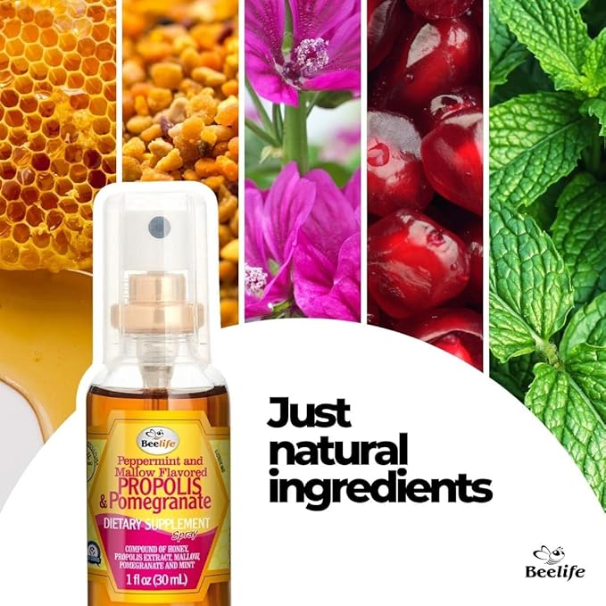 Beelife Propolis Throat Spray – Soothing Honey, Mint & Pomegranate - Natural Immune Support & Sore Throat Relief – Antioxidants, Rich in Flavonoids & Artepillin C, No Sugar, Gluten-Free -3-Pack, 90ml