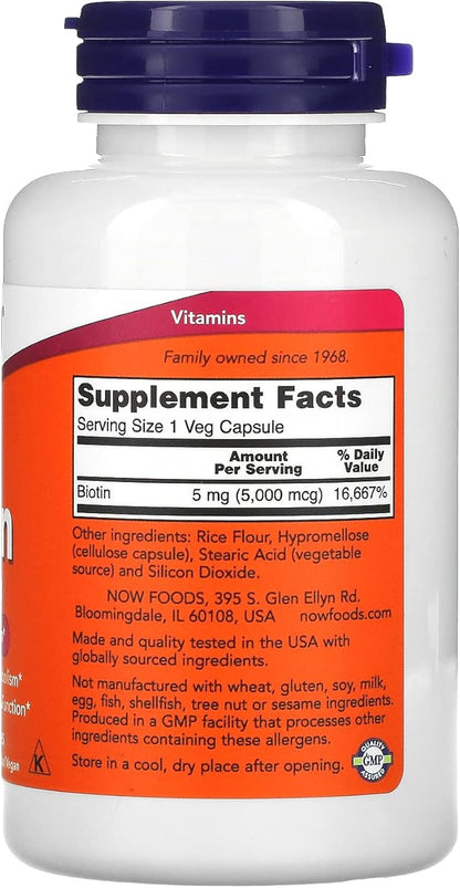 Now Foods Biotin 5 MG Vegetarian Capsules, 120 Count