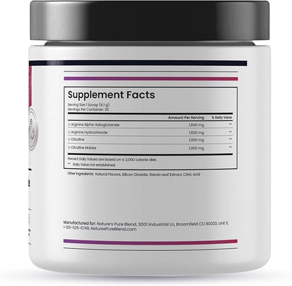 Nature's Pure Blend Liquid Nitric Oxide Supplements for Men – L-Arginine Powder – Nitric Oxide Booster & Circulation Supplement – Blood Flow Support, L Arginine and L Citrulline – 5000 MG