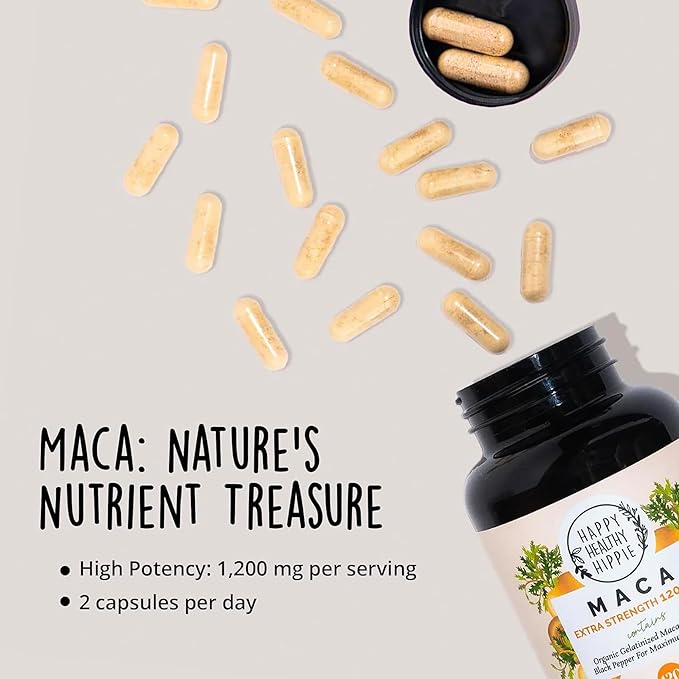 Organic Maca Root Capsules 1200 mg – Libido Booster for Women Fast Acting & Potent | Aphrodisiac Supplement | Energy Pills from Peru | Includes Black Pepper for High Absorption | Vegan, 120 Ct