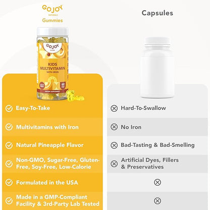 Picky Eater Kids Multivitamin Gummies with Iron - Sugar Free Chewable Iron Supplement for Toddlers & Children 3 & Up - Essential Kids Vitamins for Growth & Development