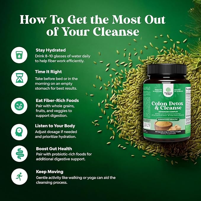 Herbal Colon Cleanse for Women & Men - 15 Day Gut Cleanse Detox for Women with Senna Leaf Cascara Sagrada & Psyllium Husk for Fasting Acting Relief - 3rd Party Tested Made in the USA (60 Servings)