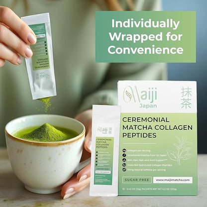 Japan Matcha Collagen Peptides Powder Supplement, Ceremonial Grade Matcha Green Tea Powder, Convenient Individual Travel Sized Package, 4.2oz