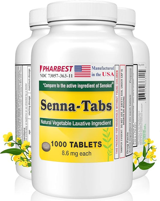 Senna Tablets 1000 Ct. | Natural Vegetable Laxative [Made in USA] | Laxatives for Constipation, Weight Management, Gas, Regularity | Pharbest