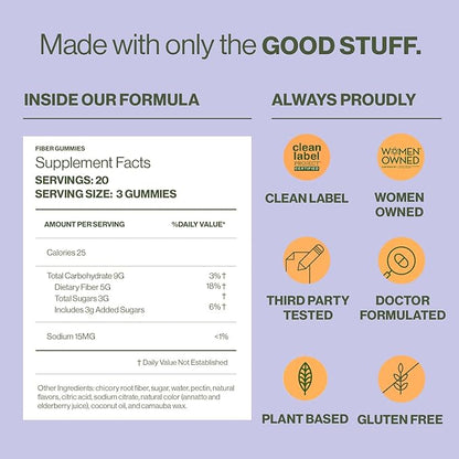 Hilma Prebiotic Fiber Gummies, Daily Fiber Supplement, Gummies for Adults, Supports Gut Health for Women and Promotes Regularity, Citrus and Berry Natural Flavor, FSA Eligible, 60 Count