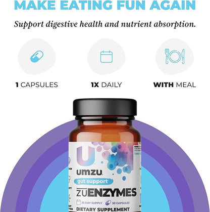 UMZU ZuEnzymes Digestive Enzymes Supplement | 21 Enzymes for Gut Health Support, Digestion & Nutrient Absorption | Helps Break Down Lactose, Carbs, Proteins & Fats (30 Day Supply | 30 Capsules)