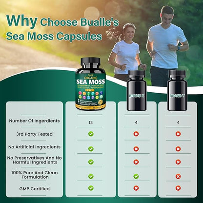 Organic Sea Moss Capsules with Sea Moss,Black Seed Oil,Ashwagandha,Bladderwrack,Ginger,Burdock Root for Immune System,Skin,Energy Support-120 Capsules (2 Pack)