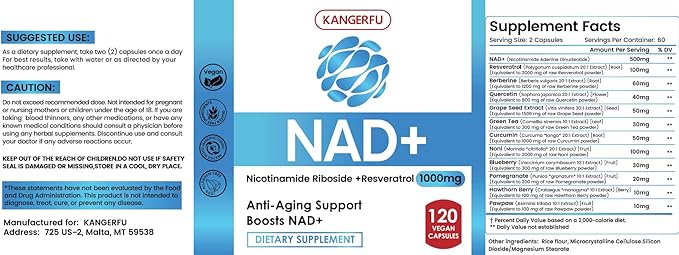NAD Supplement, Liposomal NAD+ Supplement with Resveratrol, Nicotinamide Riboside Resveratrol 1000mg,NAD Plus,Anti-Aging Support,–120 Capsules