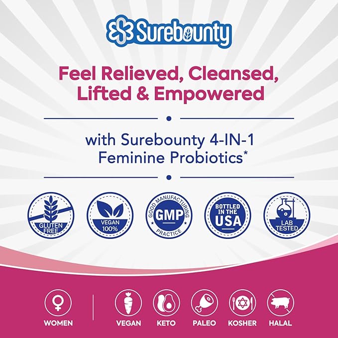 Probiotics for Women, 120 Billion CFU 34 Strains, Prebiotics, Digestive Enzymes, Cranberry, 4-in-1 Feminine Probiotic, Digestive, Vaginal, Immune Support, 60ct