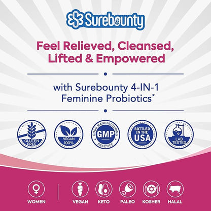 Probiotics for Women, 120 Billion CFU 34 Strains, Prebiotics, Digestive Enzymes, Cranberry, 4-in-1 Feminine Probiotic, Digestive, Vaginal, Immune Support, 60ct