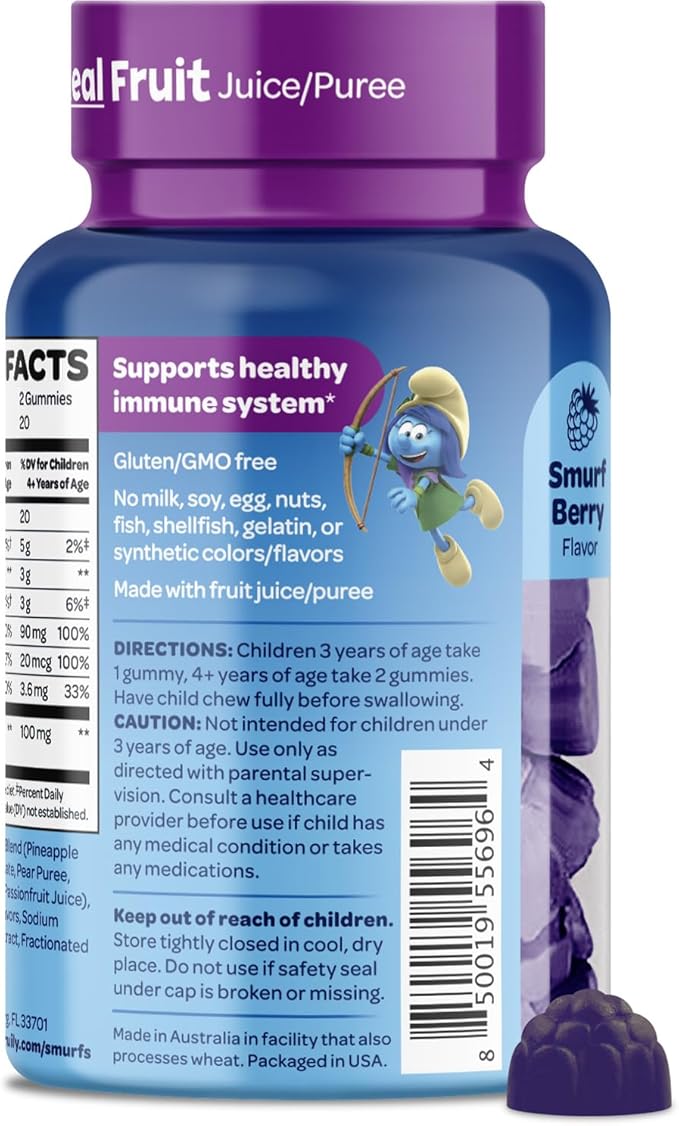 Smurfs Kids Immune Support Gummies | Black Elderberry Vitamin C and Zinc Kids Immunity Gummies | Made with Real Fruit | Doctor Developed | Non-GMO & No Artificial Flavors or Colors | 40 Gummies
