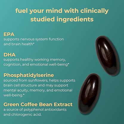 Iwi Life Brain Omega-3, 60 Softgels (30 Servings), Vegan Plant-Based Algae Omega-3 with EPA + DHA, Focus, Memory and Mood Support Dietary Supplement, Krill & Fish Oil Alternative, No Fishy Aftertaste