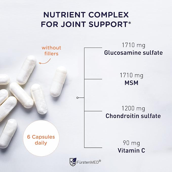FürstenMED® Glucosamine Chondroitin MSM Supplement - Chondroitin & Glucosamine Nutritional Supplements for Bones & Normal Cartilage Health - Support Normal Joint Health with Vitamin C - 180 Capsules