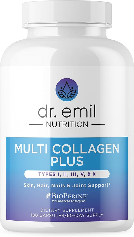 DR. EMIL NUTRITION Multi Collagen Pills - 180 Capsules - Collagen Supplements to Support Hair, Skin, Nails, & Joints - Hydrolyzed Collagen Supplements for Women with Types I, II, III, V & X