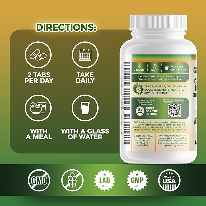 Ginko Biloba & Panax Ginseng Supplement - Red Ginseng Brain Supplement for Memory and Focus - Ginkgo Biloba Supplements for Good Vision, Immune System and Improved Blood Flow - 120 Tablets